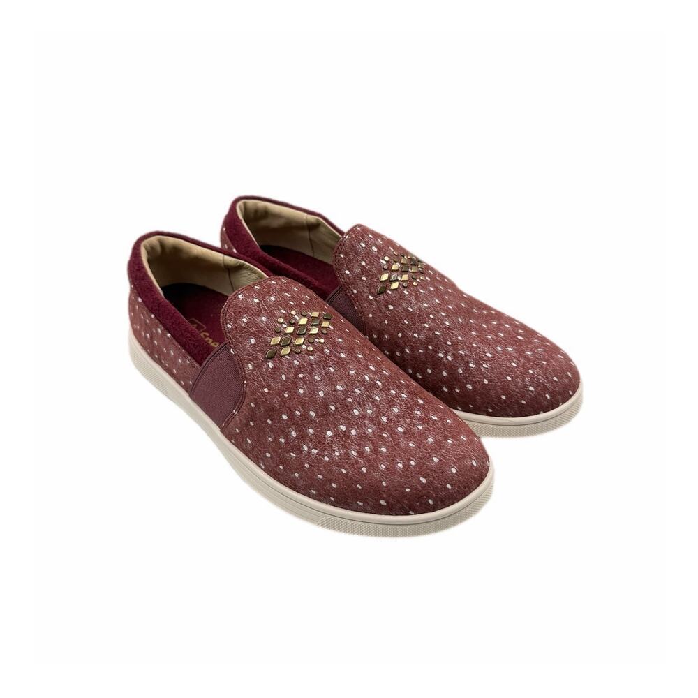 Spenco Santa Cruz Ostrich NWOB Print Burgundy Leather Orthotic Slip On Sneakers